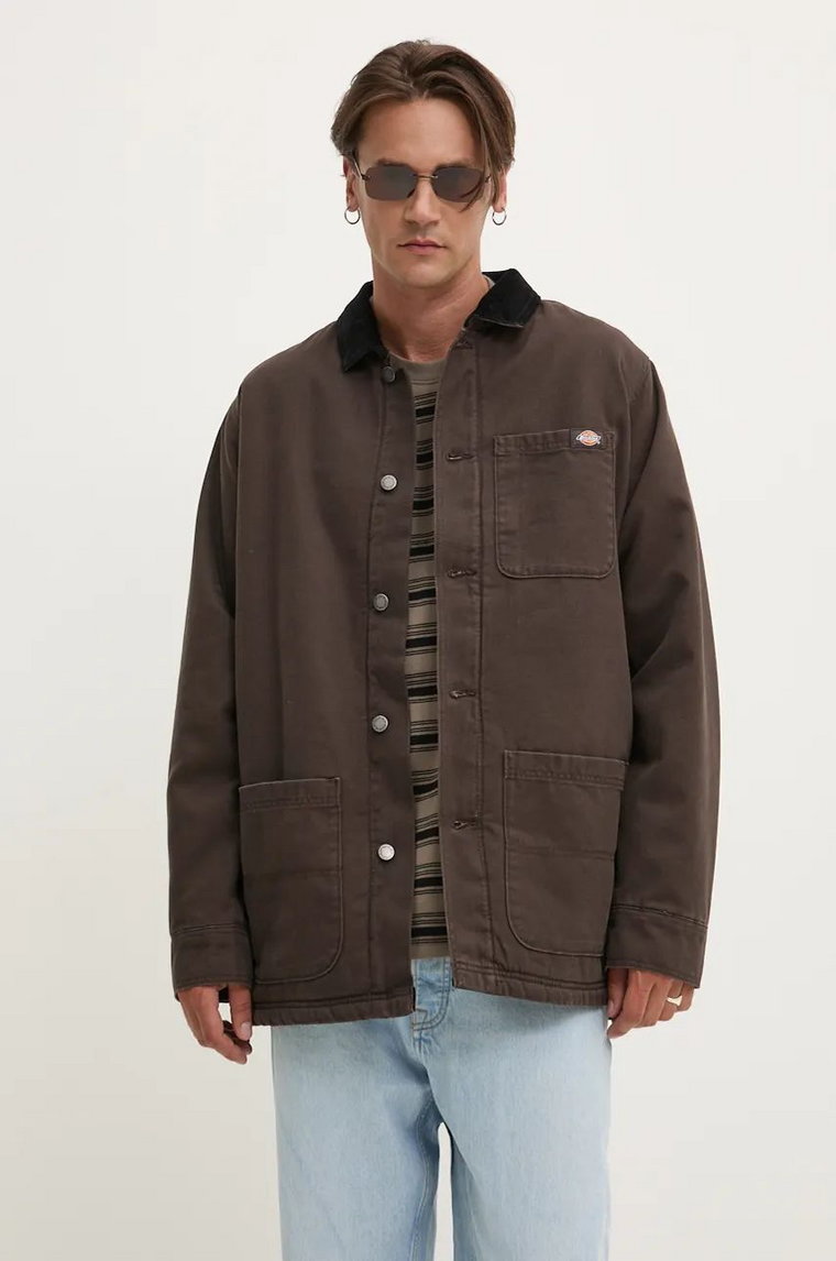 Dickies kurtka Duck High Pile Flce Line Chore Jacket męska kolor brązowy przejściowa DK0A4XGA