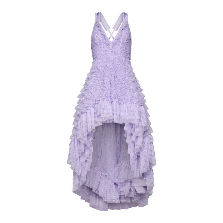 Falbany Sukienka z Tiulu z Dekoltem w Serek Needle & Thread