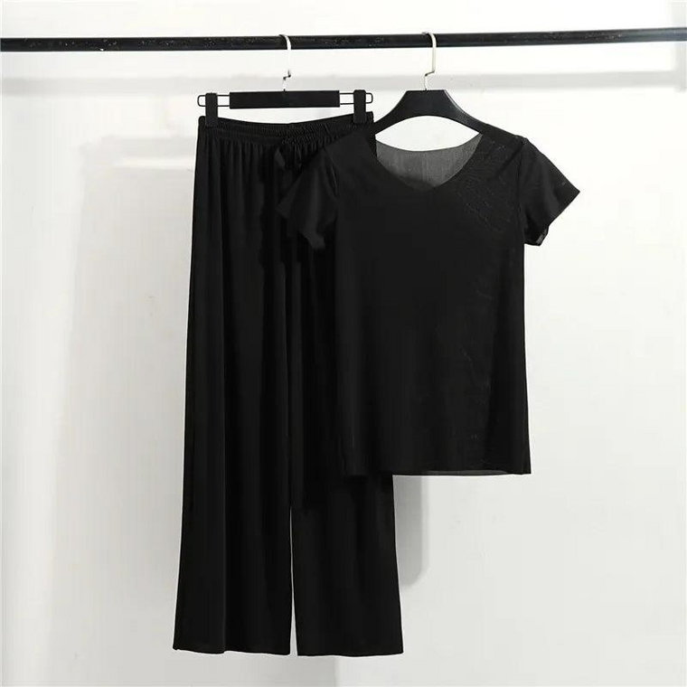 Komplet odzieży domowej z długimi spodniami - Czarny M