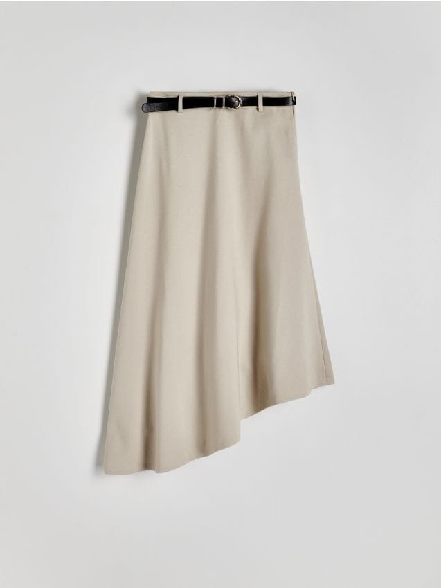 Reserved - Asmetryczna spódnica z paskiem - beżowy