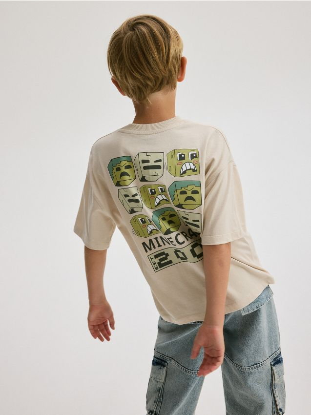 Reserved - T-shirt oversize Minecraft - beżowy