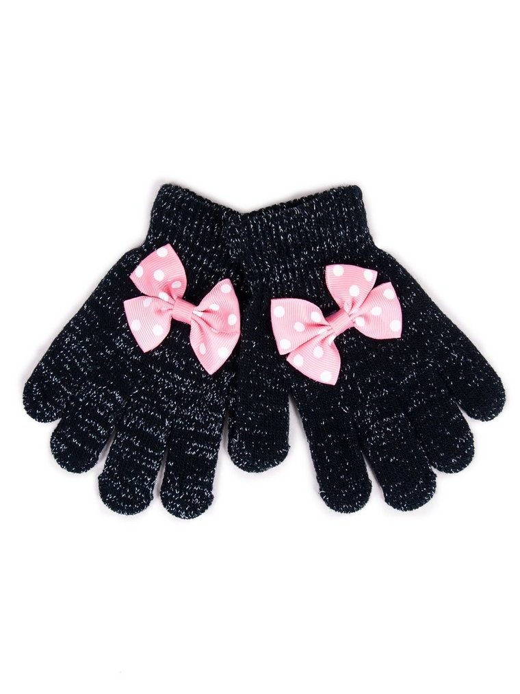 Rękawiczki Dziewczęce Pięciopalczaste Z Kokardką Czarne 16 Cm
