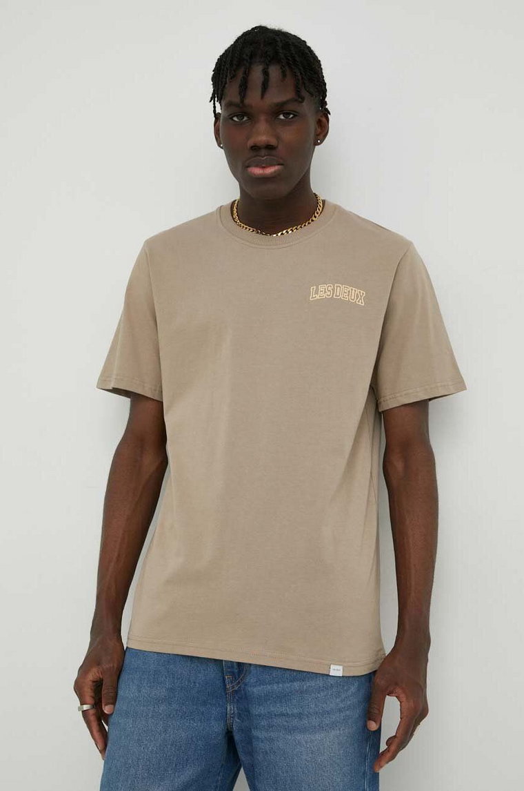 Les Deux t-shirt bawełniany kolor beżowy z nadrukiem