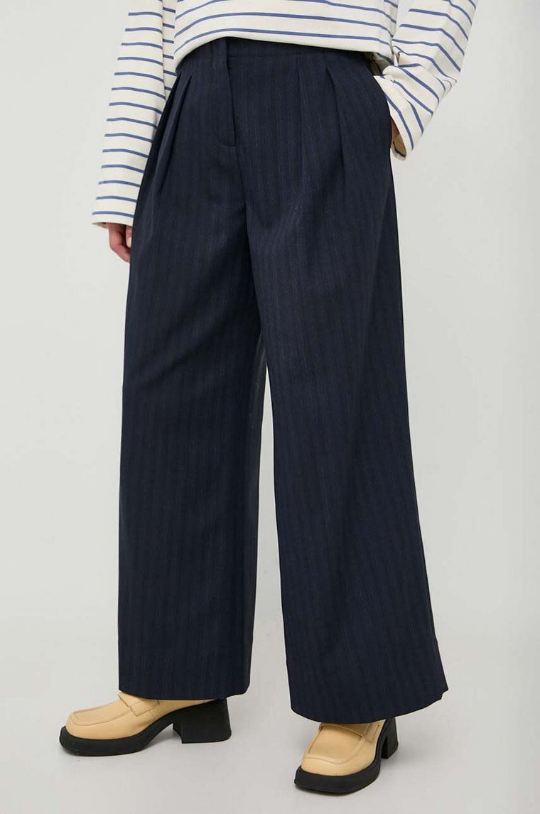 Lovechild spodnie damskie kolor granatowy szerokie high waist