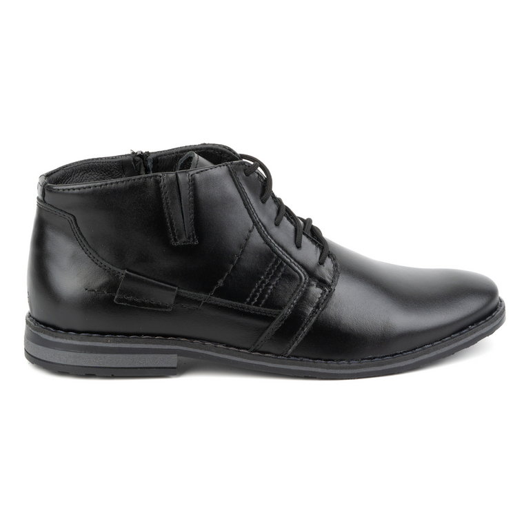 Buty męskie sztyblety skórzane sznurowane niskie 902KZ czarne