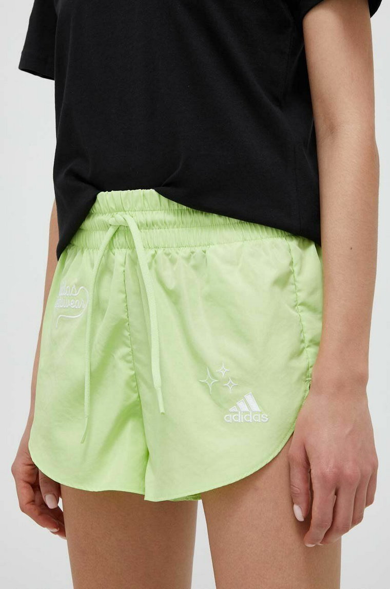 adidas szorty damskie kolor zielony z aplikacją medium waist