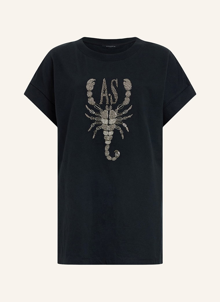 Allsaints T-Shirt Z Obszyciem Ozdobnymi Kamykami schwarz