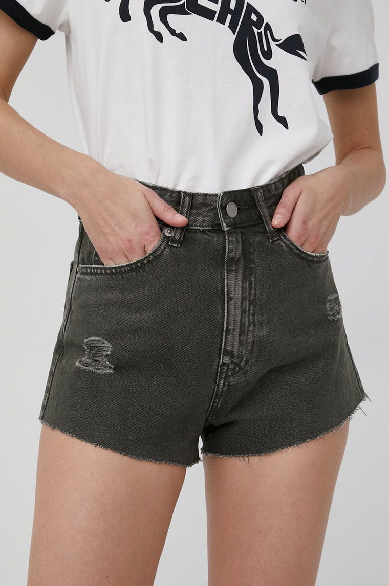 Dr. Denim szorty jeansowe damskie kolor zielony gładkie high waist