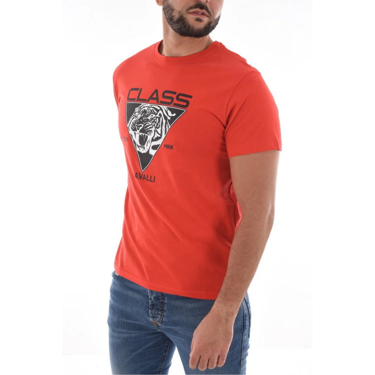 Czerwony T-shirt z nadrukiem Cavalli Class