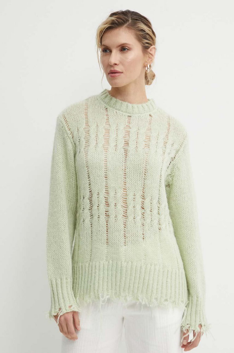 Résumé sweter z domieszką wełny AnnoraRS Knit Pullover damski kolor zielony  20321113