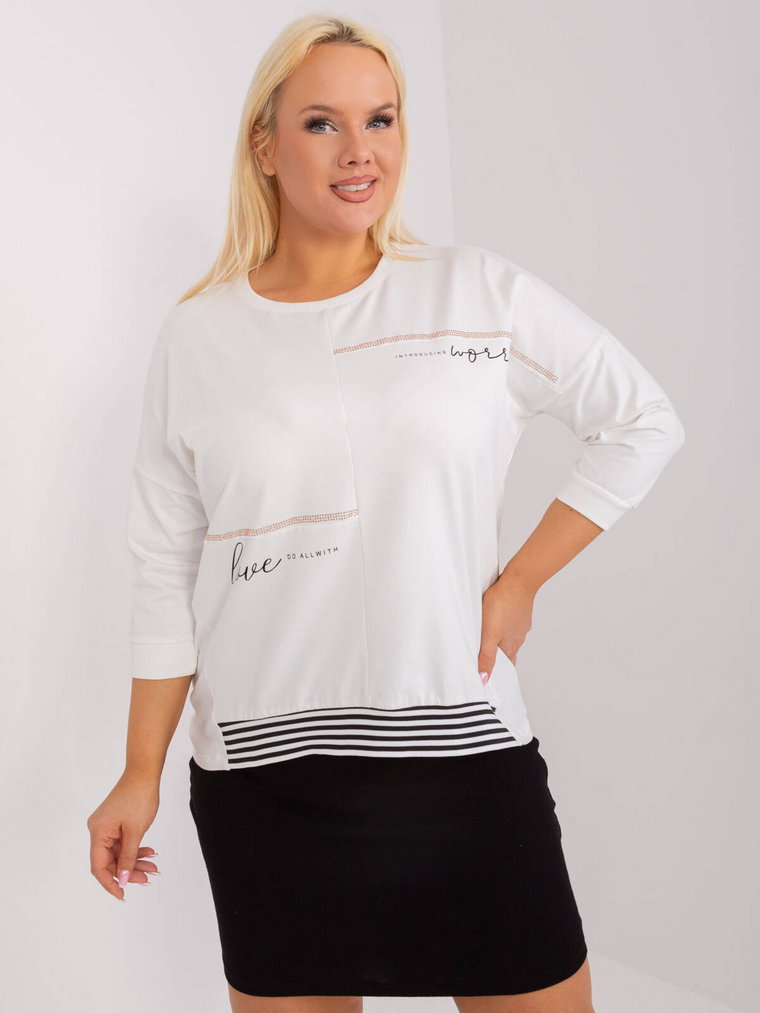 Bluzka plus size ecru casual codzienna dekolt okrągły rękaw 3/4 dżety