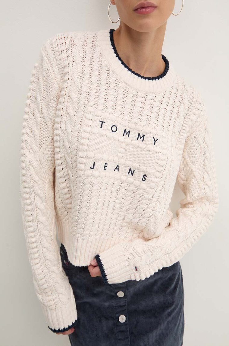 Tommy Jeans sweter damski kolor beżowy lekki DW0DW18522