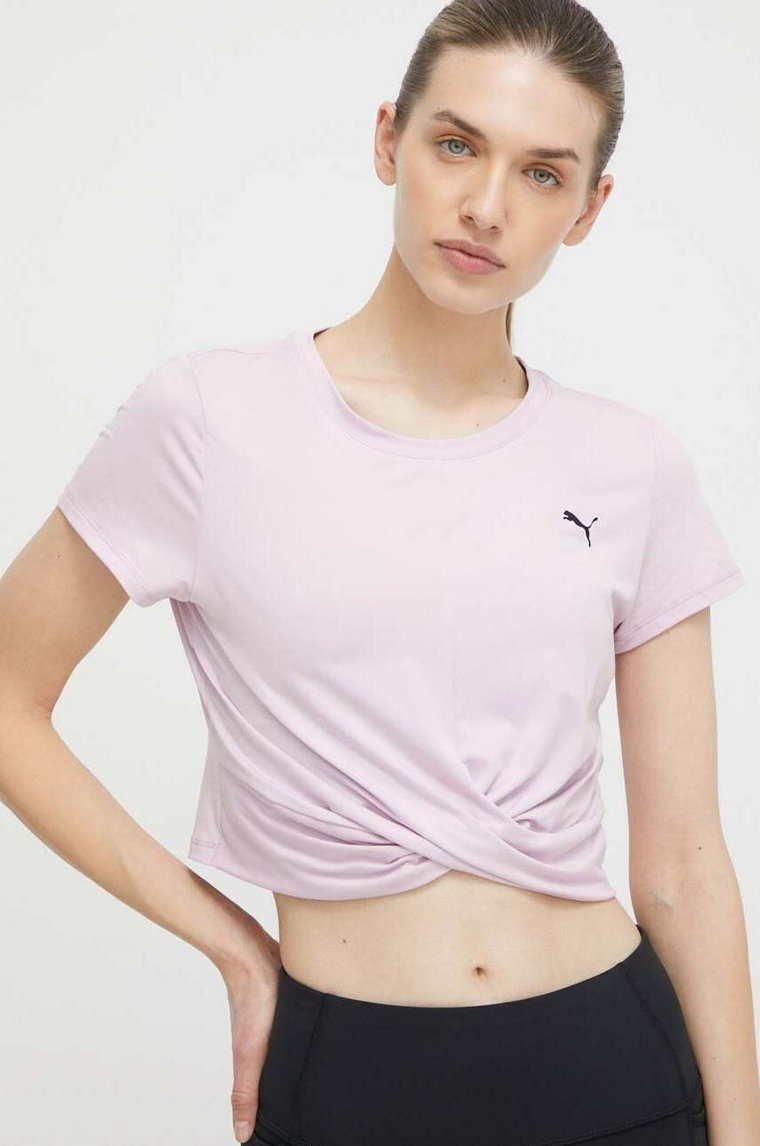 Puma t-shirt do jogi Studio Yogini Lite Twist kolor różowy 523164