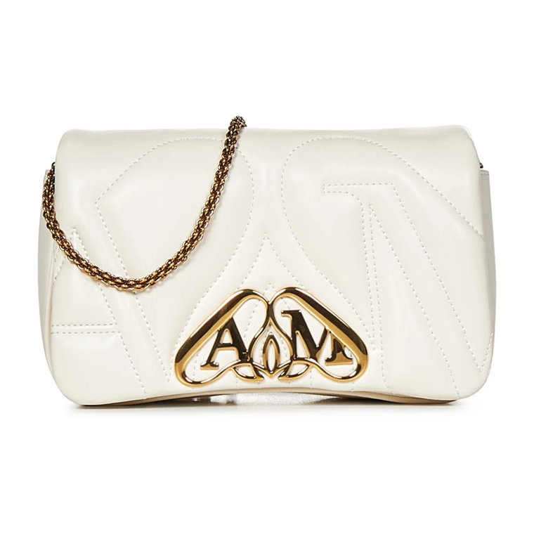 Ivory Pikowana Torba z Logo Seal Alexander McQueen