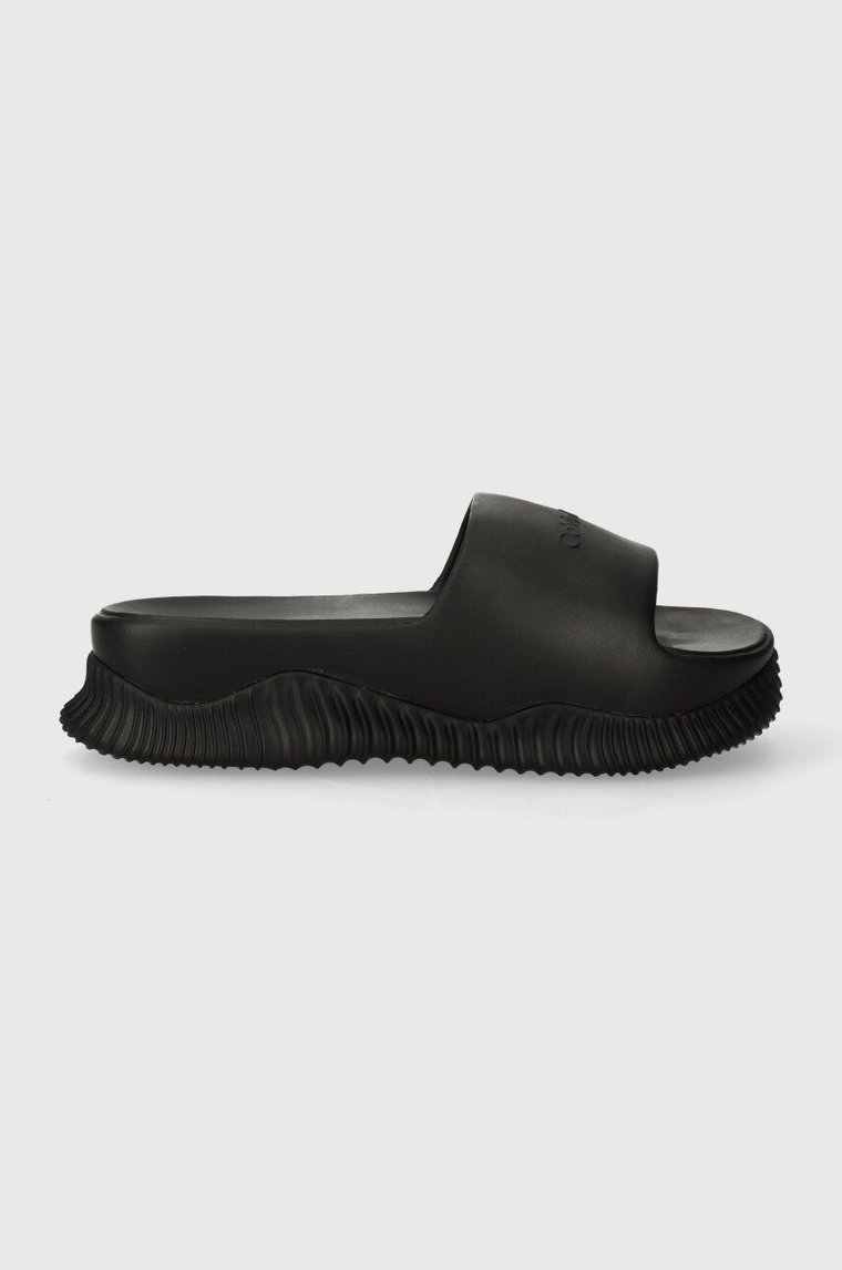 Calvin Klein klapki TEXTURE HYBRID SLIDE damskie kolor czarny na platformie HW0HW01850