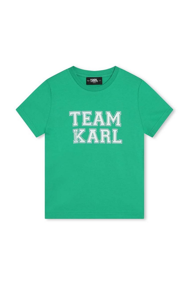 Karl Lagerfeld t-shirt bawełniany dziecięcy kolor turkusowy z nadrukiem