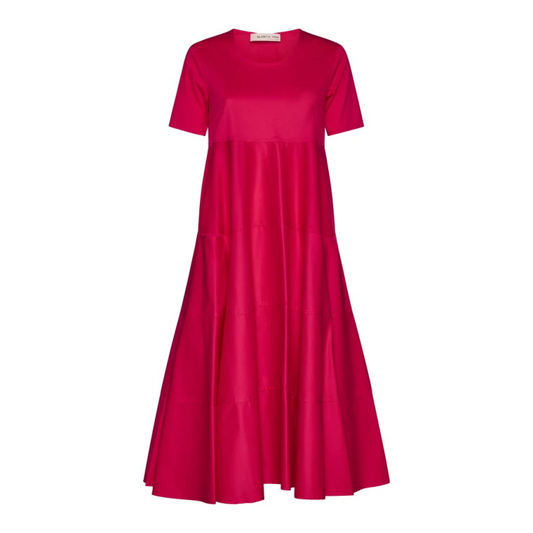 Czerwona Sukienka Midi z Kieszeniami Blanca Vita