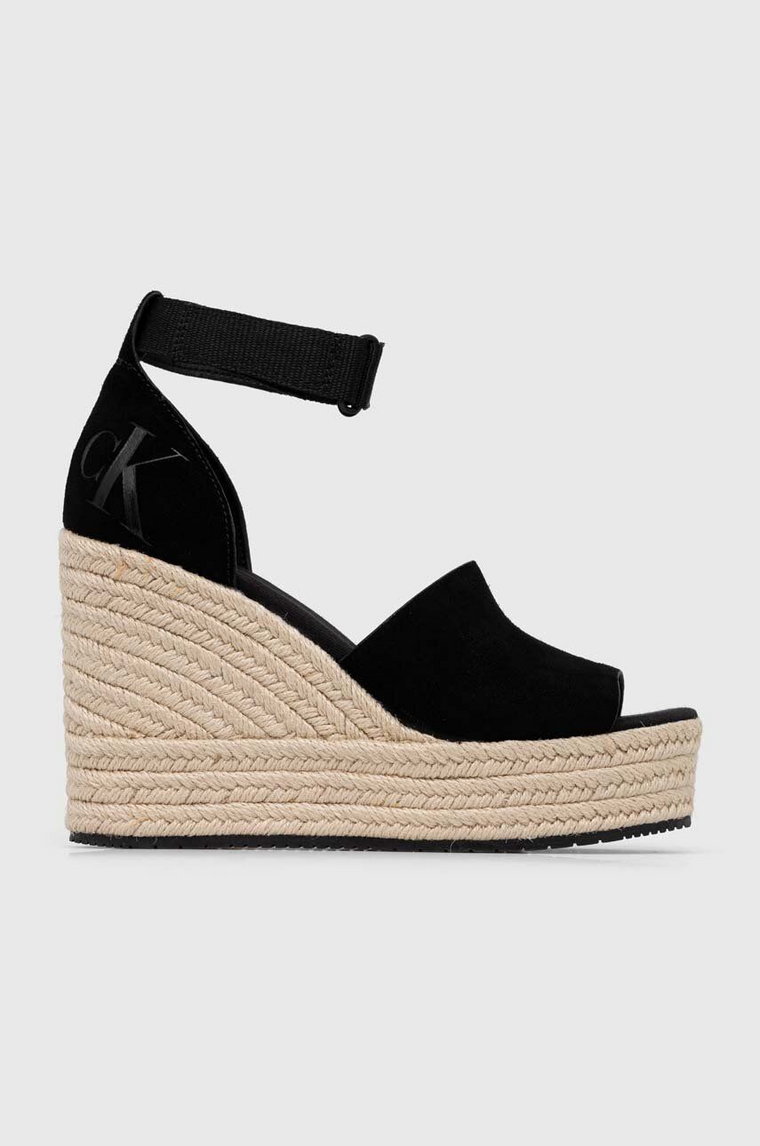 Calvin Klein Jeans sandały WEDGE SANDAL WIDE SU CON damskie kolor czarny na koturnie YW0YW00963