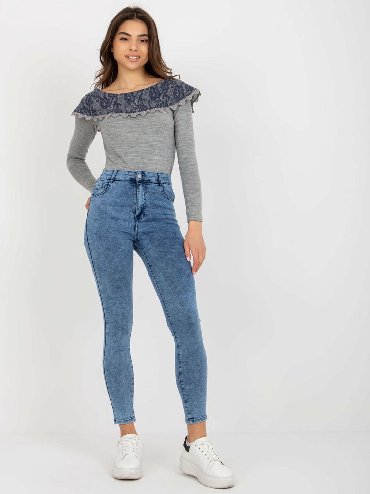 Spodnie jeans jeansowe niebieski casual rurki nogawka zwężana suwak guziki