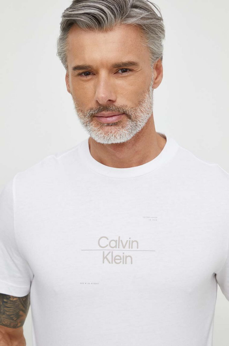 Calvin Klein t-shirt bawełniany męski kolor biały z nadrukiem