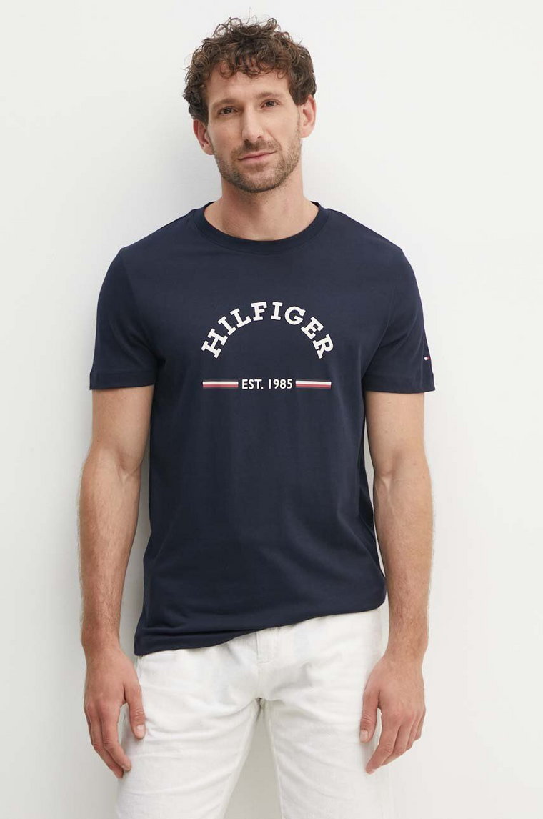 Tommy Hilfiger t-shirt bawełniany męski kolor granatowy z nadrukiem MW0MW35466