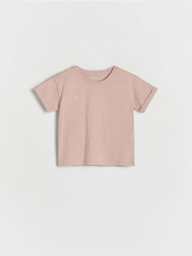 Reserved - T-shirt z ozdobnym haftem - brudny róż