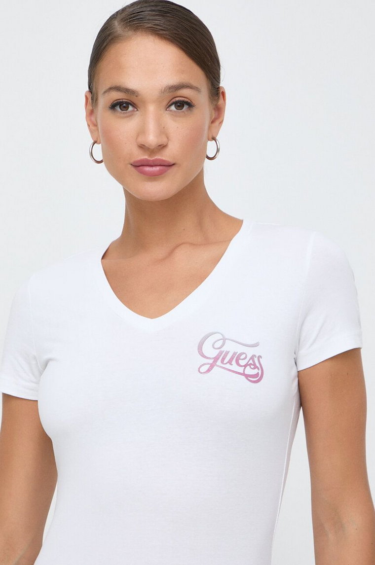 Guess t-shirt HADED GLITTERY damski kolor biały W4RI55 J1314