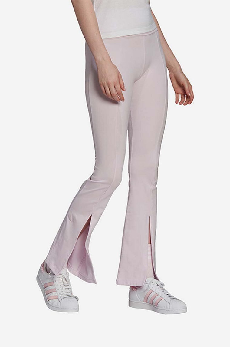 adidas Originals spodnie damskie kolor fioletowy dzwony high waist HU1615-FIOLETOWY