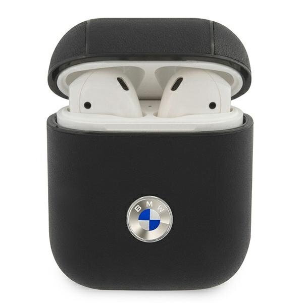 BMW BMA2SSLBK AirPods 1/2 cover czarny/black Geniune Leather Silver Logo