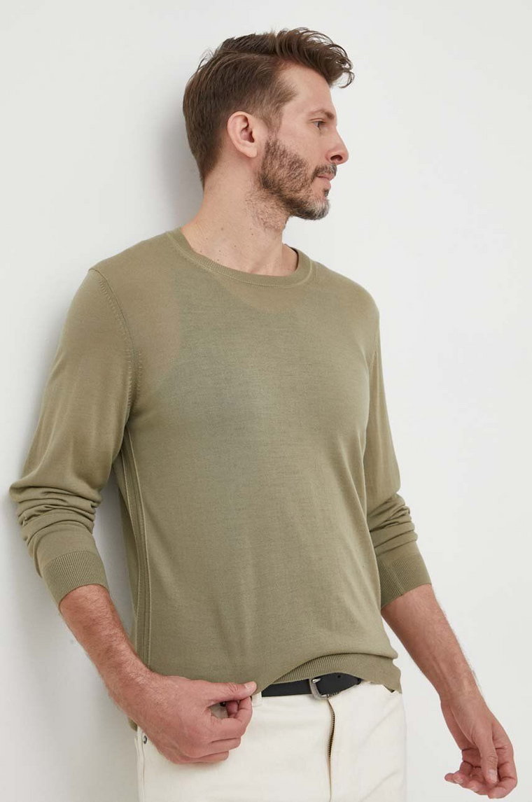 BOSS sweter wełniany kolor zielony