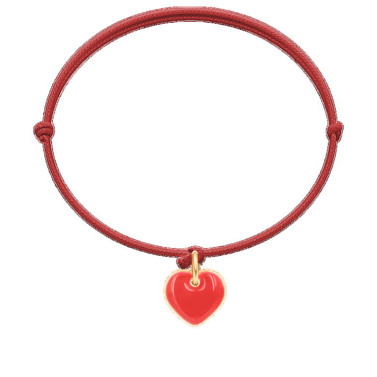 Bransoletka z pozłacanym emaliowanym sercem na czerwonym sznurku
