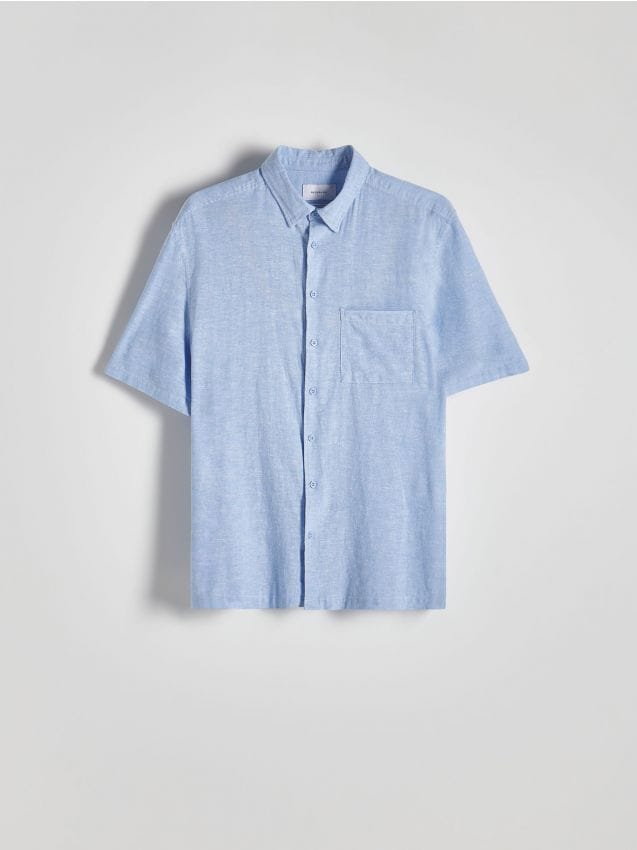 Reserved - Koszula regular z lnem - jasnoniebieski