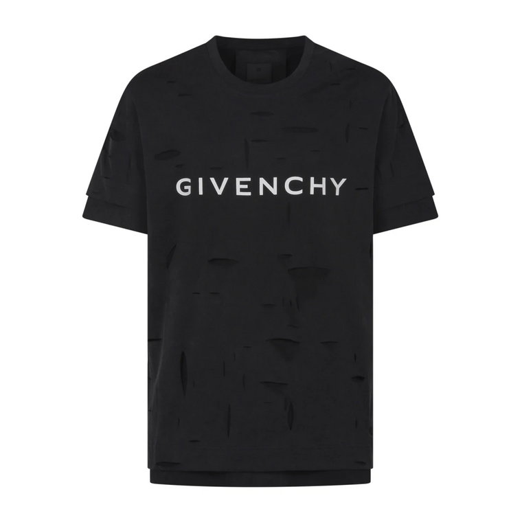 Zniszczony Klasyczny Krój Koszulka z Dziurami Givenchy