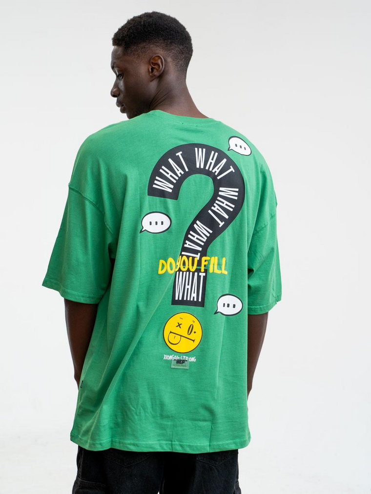Koszulka Męska Z Krótkim Rękawem Oversize Zielona YEP Happy Emoji