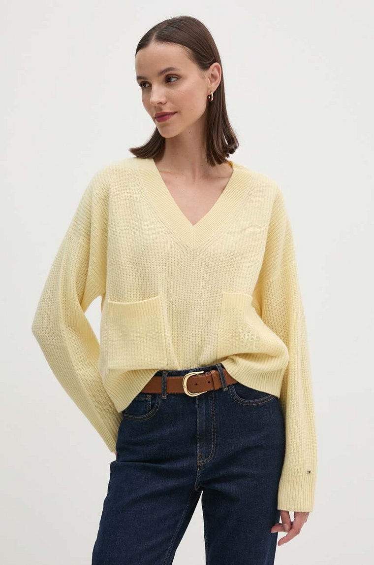 Tommy Hilfiger sweter wełniany damski kolor żółty lekki WW0WW42149