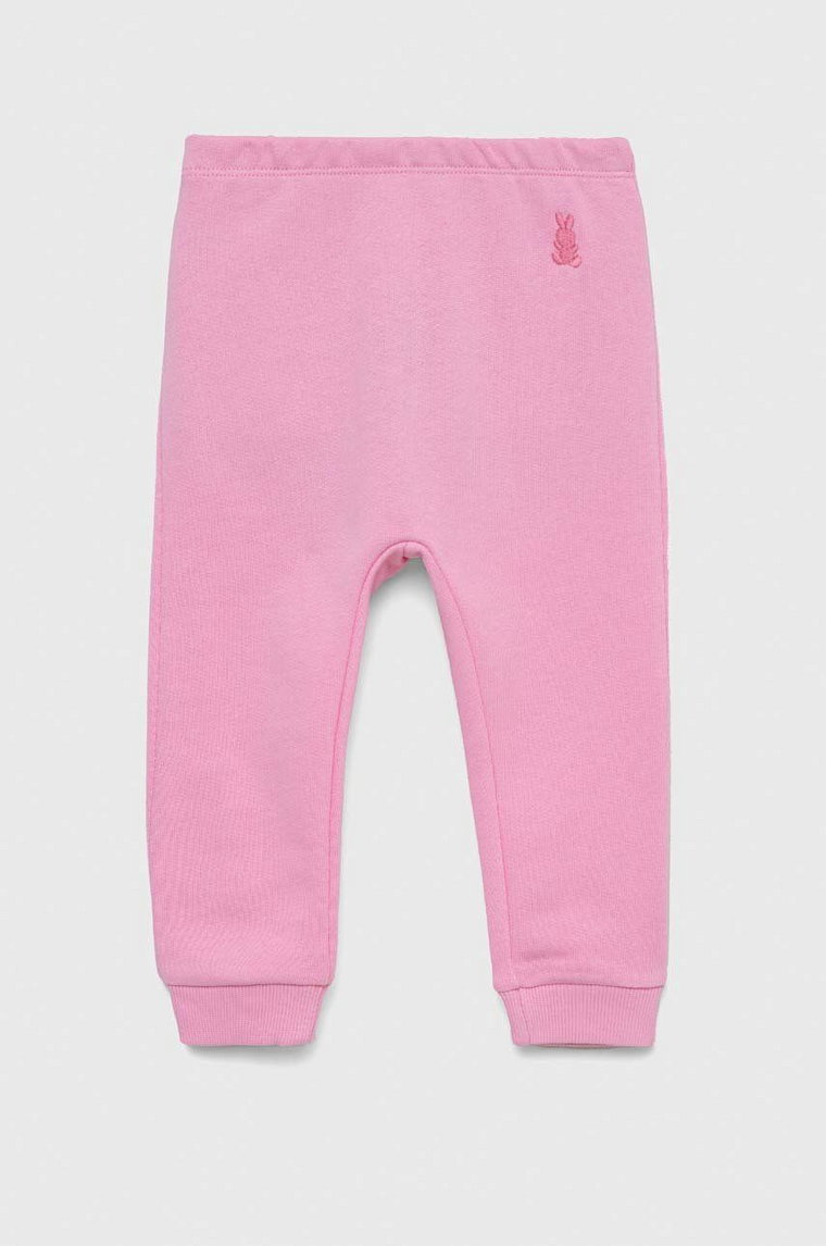 United Colors of Benetton spodnie bawełniane niemowlęce kolor różowy gładkie