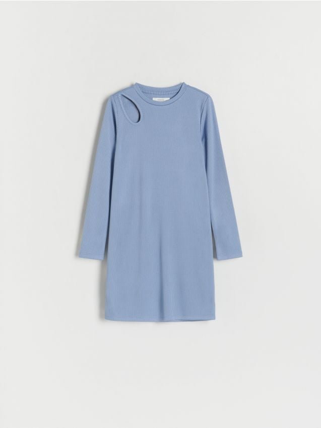 Reserved - Prążkowana sukienka z ozdobnym wycięciem - jasnoniebieski