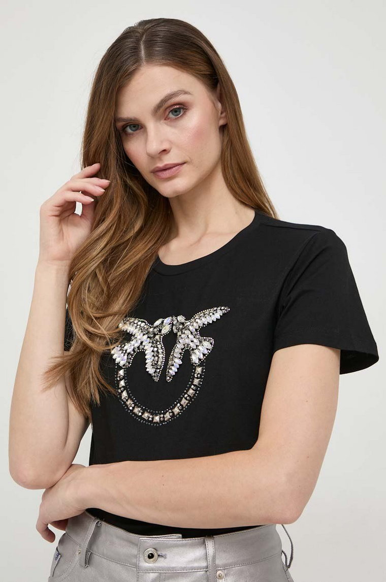 Pinko t-shirt bawełniany damski kolor czarny 100535.A1R7