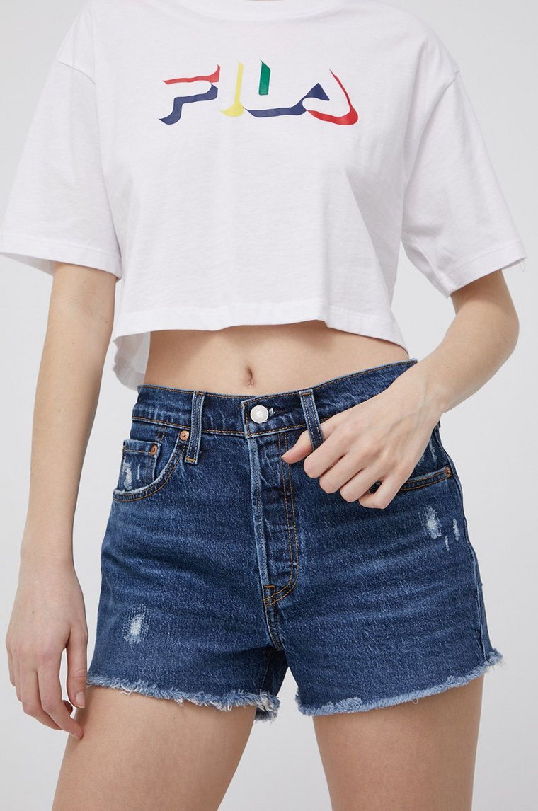 Levi's szorty jeansowe damskie kolor granatowy gładkie high waist