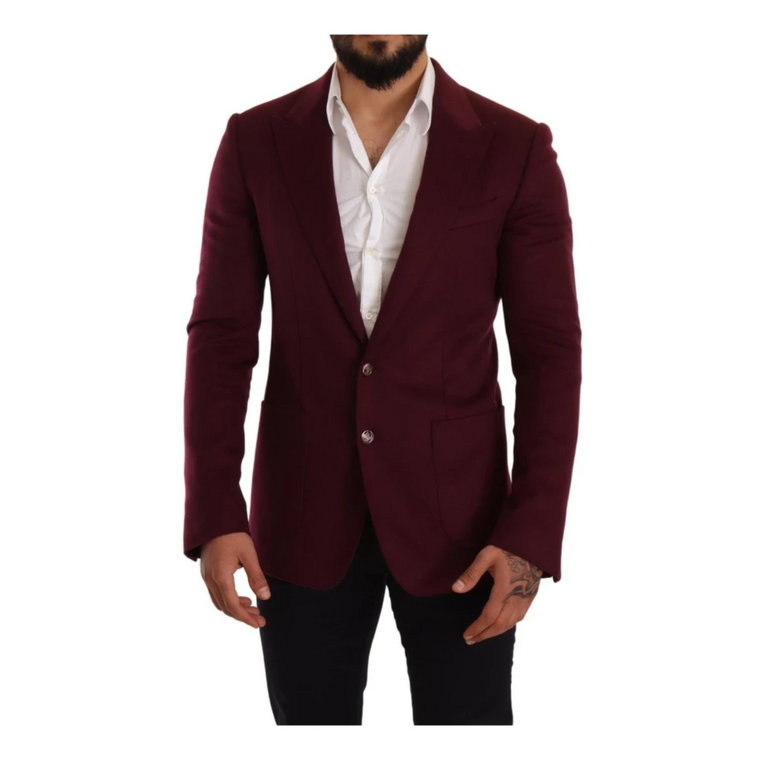 Maroon Peak Lapel Marynarka Logo Dolce & Gabbana