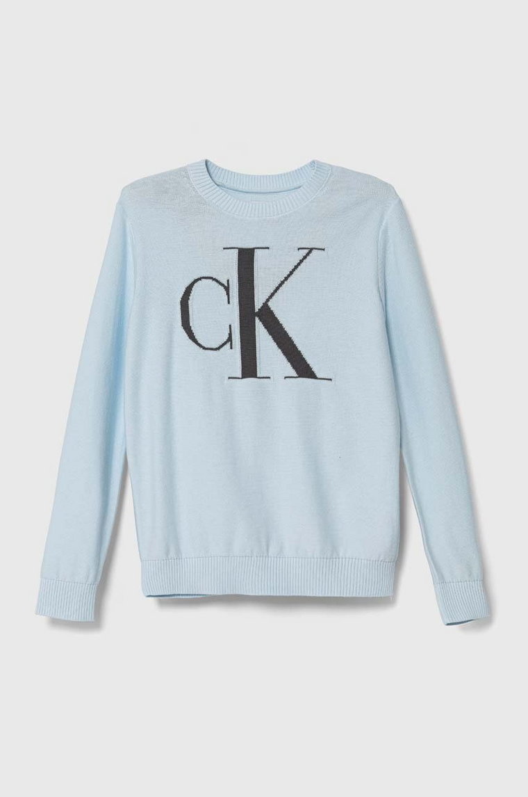 Calvin Klein Jeans sweter bawełniany dziecięcy kolor niebieski lekki