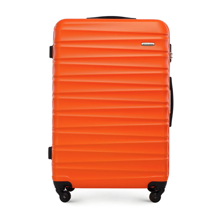 Duża walizka z ABS-u z żebrowaniem pomarańczowa