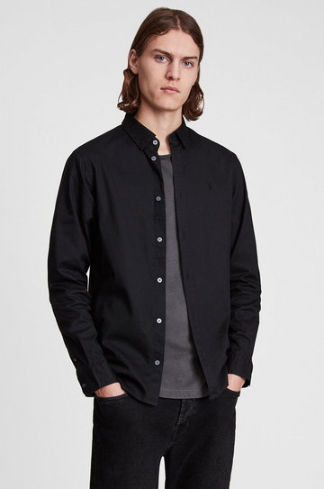 AllSaints koszula męska kolor czarny regular z kołnierzykiem button-down
