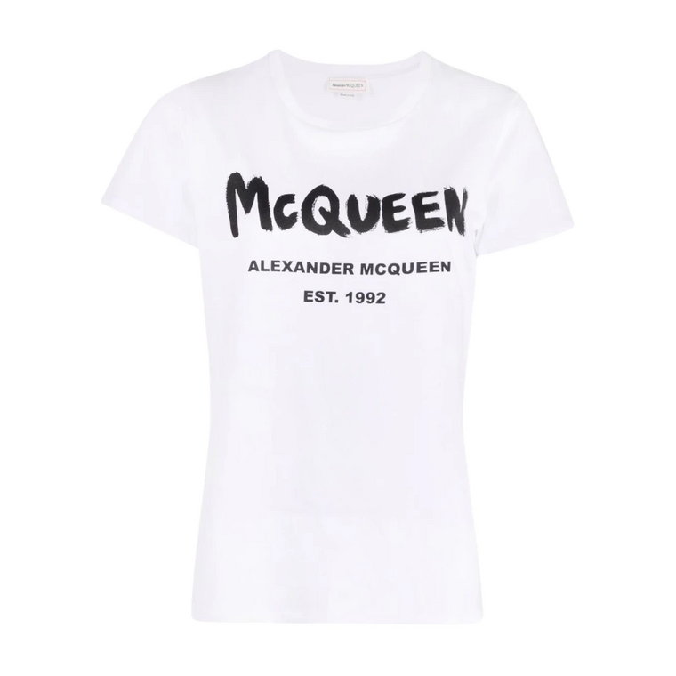 Białe T-shirty i Pola z Nadrukiem Graffiti Alexander McQueen