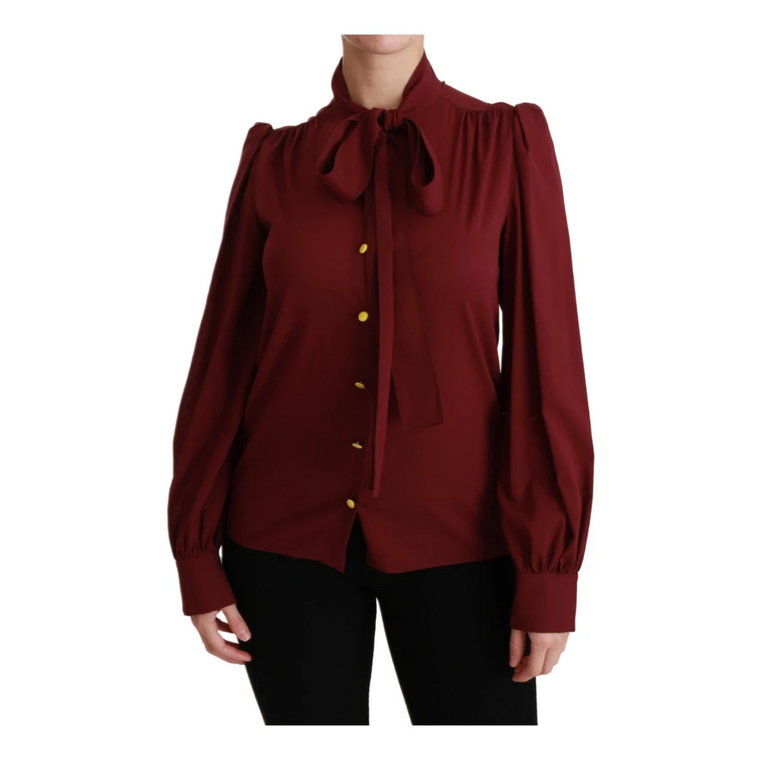 Maroon Long Sleeve Shirt Blouse Silk Top Dolce & Gabbana