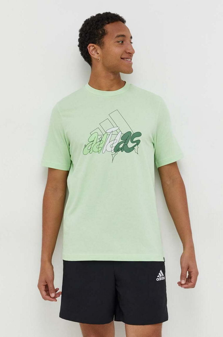 adidas t-shirt bawełniany męski kolor zielony z nadrukiem IN6243
