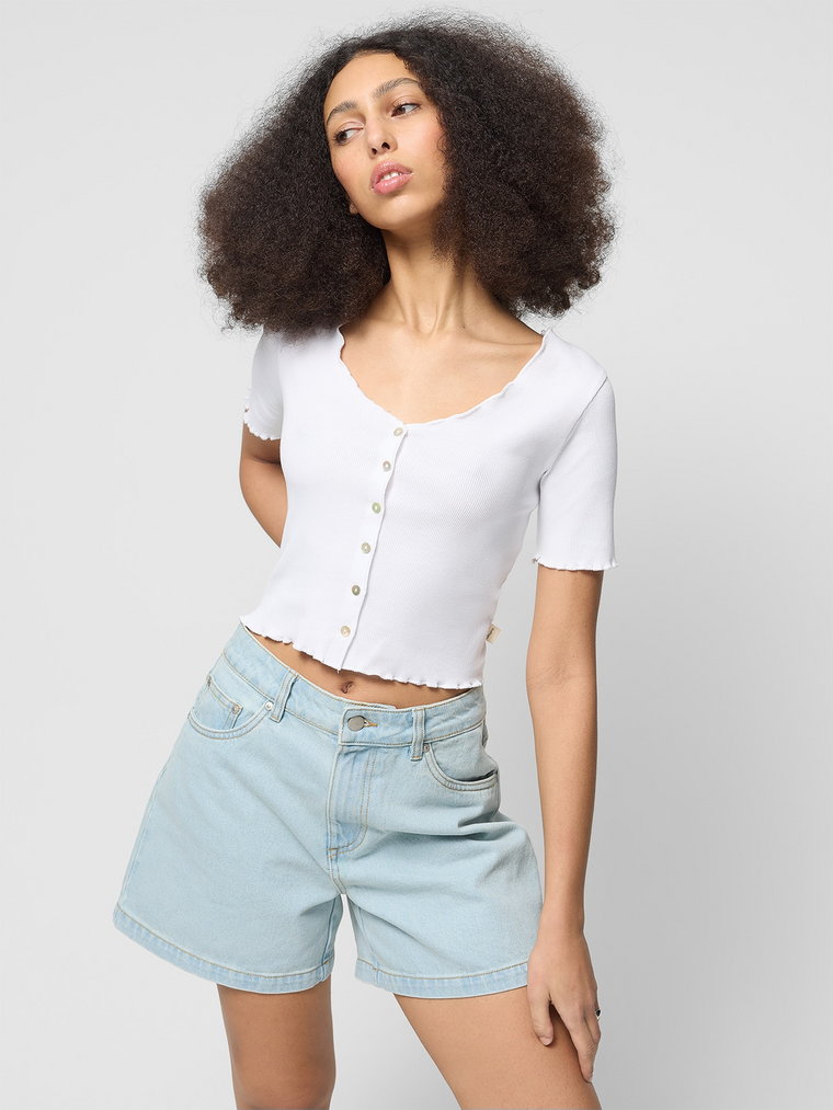 T-shirt crop top gładki damski Outhorn - biały