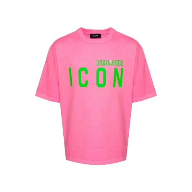 Fluorescencyjny Różowy T-shirt z Logo Dsquared2