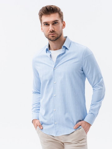 Koszula męska w kratę REGULAR FIT - jasnoniebieska V1 K621 - M
