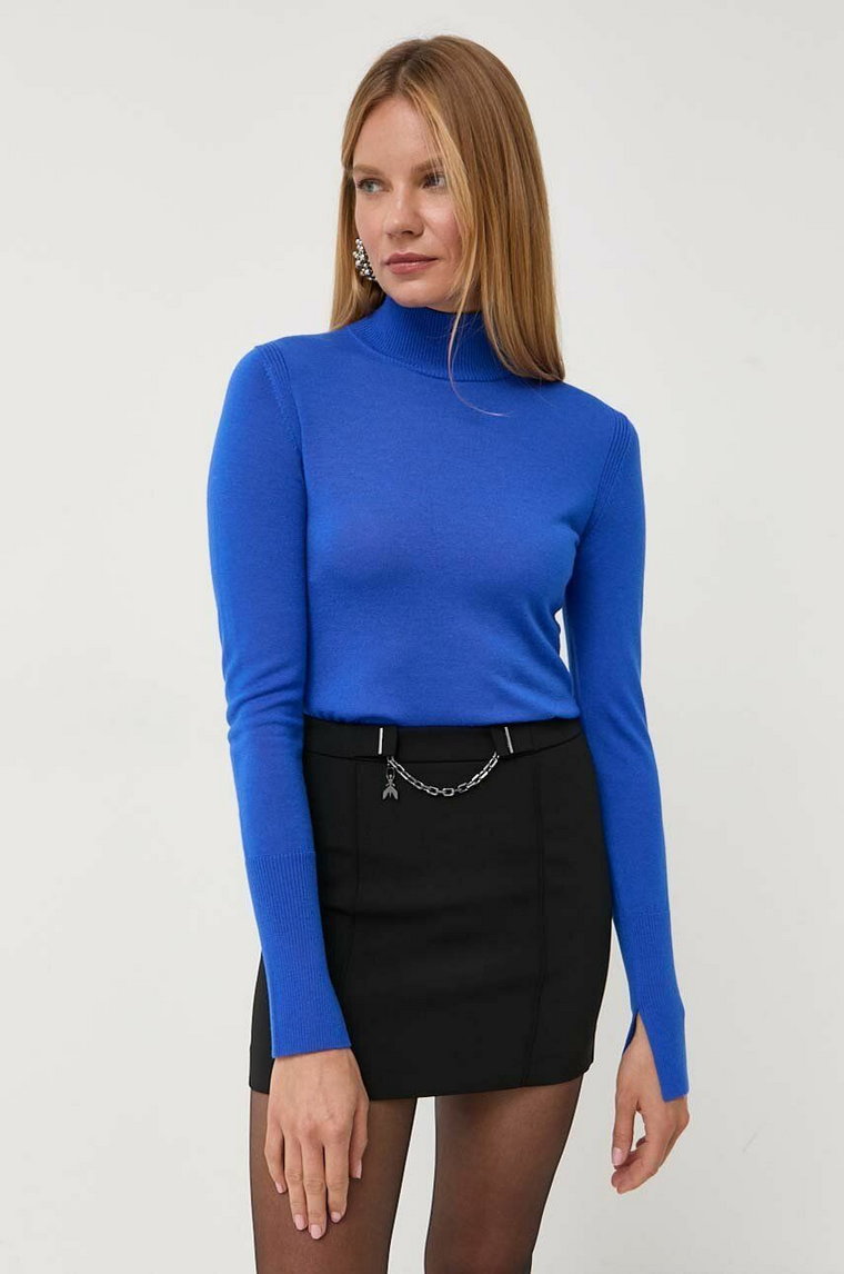 Patrizia Pepe sweter wełniany damski kolor niebieski lekki z półgolfem